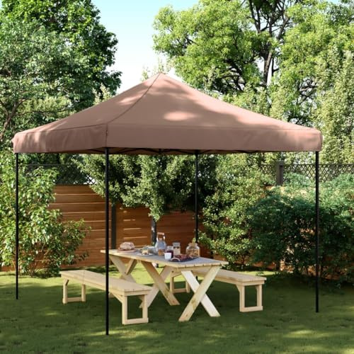 QJBSAVVA Pop-Up Pavillon Faltbar 292x292x315 cm Braun, Oxford-Gewebe mit PVC-Beschichtung, Pulverbeschichteter Stahlrahmen, Gartenzelt & Event Shelter für Grill, Party und Camping