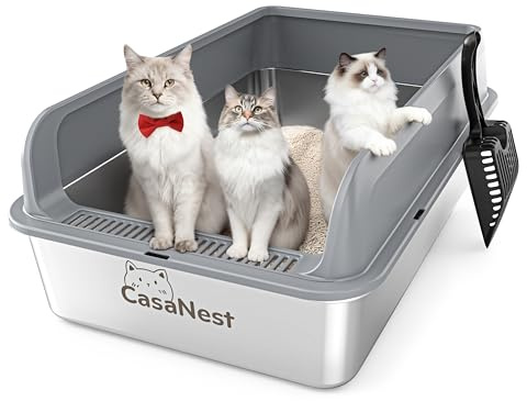 XXXL Katzenklo Edelstahl,70 * 50 * 25cm, Extra Große Metall Katze Müll Box für große, Multi Katzen, Katzentoilette Edelstahl, Anti-Leckage, Metallpfanne, Leicht zu Reinigen, Langlebig