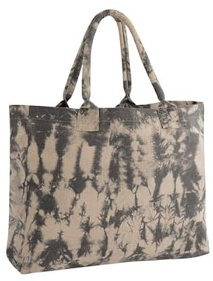 Westford Mill Batik-Leinen-Tragetasche, sandschwarz, Batikstoff, recycelte Baumwolle und Polyester, Batikstoff mit gepolsterten Griffen, Hand- oder Schultertrage-Design, umweltfreundliche Tragetasche