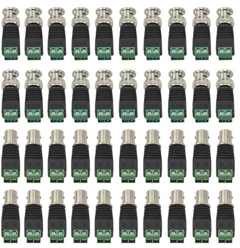 WMYCONGCONG Lot de 40 Connecteur BNC mâle Femelle, Adaptateur Balun BNC mâle Femelle vers 2 bornes à vis, Adaptateur sans Soudure pour CAT5/6 vers système de caméra de Surveillance CCTV