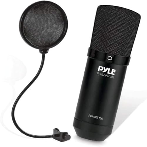 PYLE Pdmikt100 - Kit per microfono a condensatore cardioide con supporto, filtro pop a collo d'oca, per giochi, podcast, streaming, studio, funziona con PC, computer portatili, Mac