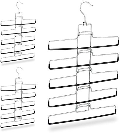 Relaxdays Mehrfachhosenbügel, 3er Set, 15 Hosen, platzsparend, silber | rutschfest, entnehmbare Bügel, HBT: 52x33,5x2 cm