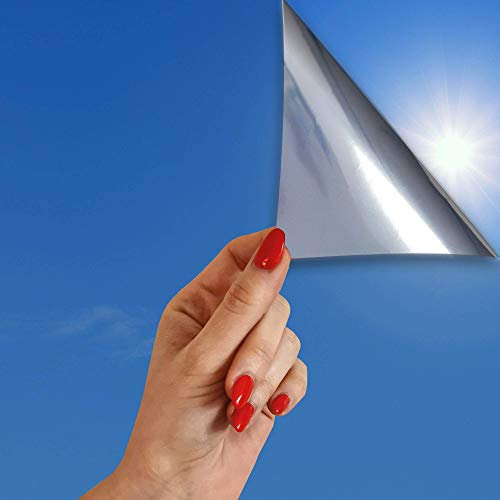 SolarScreen 9,88€/m² Spiegelfolie Silber statische Fensterfolie 2m x 0,91m Selbsthaftende Folie für Sonnenschutz Sonnenschutzfolie UV-Schutz Spionfolie