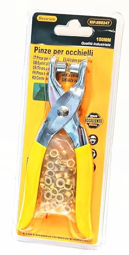 Pinze per Occhielli Lunga 150mm Pesa 95gr con Occhielli Inclusi e Manico Giallo