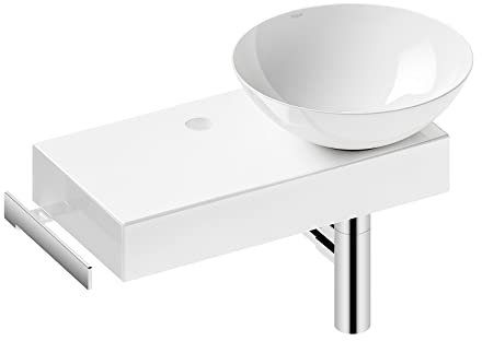 Alape˘ Waschplatz, Waschtisch mit Waschbecken in weiß aus glasiertem Stahl, Badezimmermöbel Set, mit Handtuchhalter in chrom links, antibakterielle Oberfläche, Wandkonsole in weiß, WP.PN2