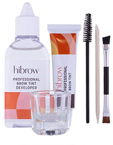 Hi Brow Profi Augenbrauenfärbe-Set - Komplettes Augenbrauen-Tönungsset - 15ml Tönung, 50ml Entwickler, Glas-Mischschale, Doppelend-Pinsel, Mascara-Stab, Orangenholz-Stäbchen (Dunkelgrau)