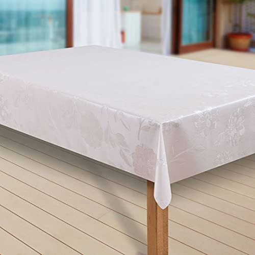 laro Wachstuch-Tischdecke Abwaschbar Garten-Tischdecke Wachstischdecke PVC Plastik-Tischdecken Eckig Meterware Wasserabweisend Abwischbar |70|, Muster:Dhalia Creme, Größe:130x220 cm