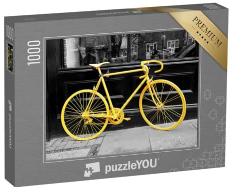 puzzleYOU: Puzzle 1000 Teile „Schwarz-Weiß-Impression mit gelbem Fahrrad“ – aus der Puzzle-Kollektion Fotokunst