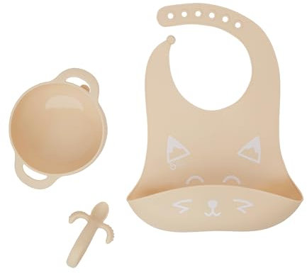Babymoov Coffret repas 6-12 mois 3 pièces FIRST'ISY Renard Beige - 1 bol antidérapant + 1 cuillère ergonomique + 1 bavoir avec récupérateur