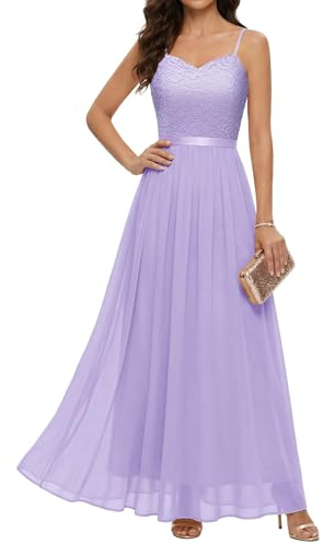 DRESSTELLS Abendkleider Elegant für Hochzeit Festlich Ballkleid Damen Lang Brautkleid Standesamt Brautjungfernkleider mit Spaghettiträger Jugendweihe Kleider