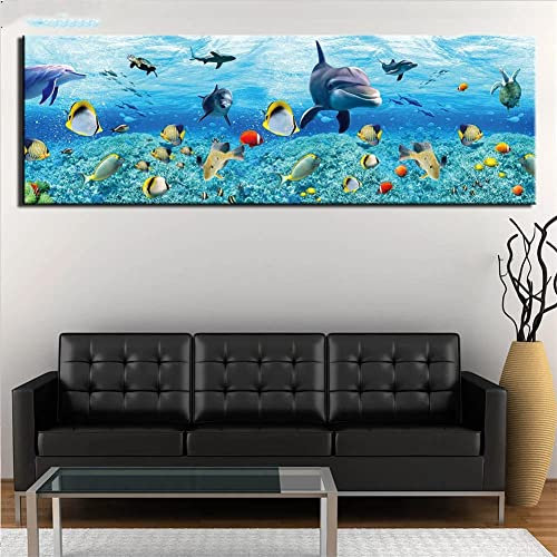 5D Diamant Painting Bilder Full Groß Unterwasserwelt Delphin DIY Erwachsene und Kinder Volle Bohrer Diamond Painting Large Kits Kristall Strass Stickerei Kreuz Stich Art Home Wall Dekor 80x220cm
