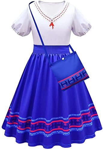 YEAJION Mirabel Verkleidung Costume für Mädchen Cosplay Halloween Weihnachten Prinzessin Geburtstag Rave-Party Kostüm Film Magie Schwestern Herkules Luisa Ballett Kleid und Schultertasche 2PCS Set
