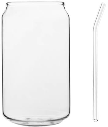 UPKOCH Verres à Boire avec Paille en Verre 2 pièces - (350 ML) Peut en Forme de Tasses en Verre Verres à bière Verres à café glacé pour Whisky Soda thé Eau