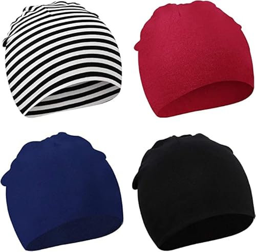 DRESHOW 4 Stücke Unisex Hut Junge Mütze Frühling Mützchen Kleinkind Wendemütze Jersey Slouch Beanie Bekleidung Infant Hut Kindergarten