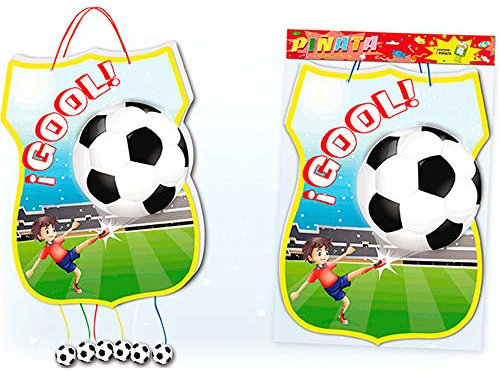 Piñata balón de fútbol para Cumpleaños, Comuniones y eventos infantiles. De gran tamaño para rellenar de juguetes y chuches. Con la imagen de un niño futbolista.