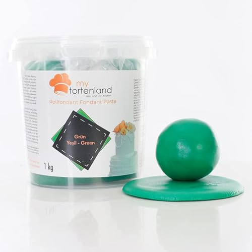 Zuckerteig | Rollfondant | Zuckermasse | Fondant 1-5kg | 26 Farben | Perfekt zum Modellieren von Figuren und Dekorationen | Halal & Koscher (Grün 1 kg)