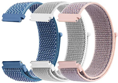 Vancle 3Pack für 20mm Armband Nylon Uhrenarmband mit Schnellverschluss Geeignet Ersatzarmband 20mm für Damen Herren(Grau/RosaSand/Blau)