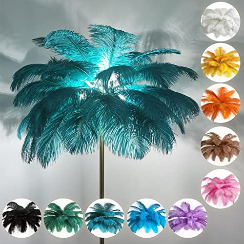 KISFWIU Floor lamp, feather lamp with 48 natural ostrich feathers with 10 colors, extended feathers suitable for living room, bedroom, study, H160cm (peacock blue)