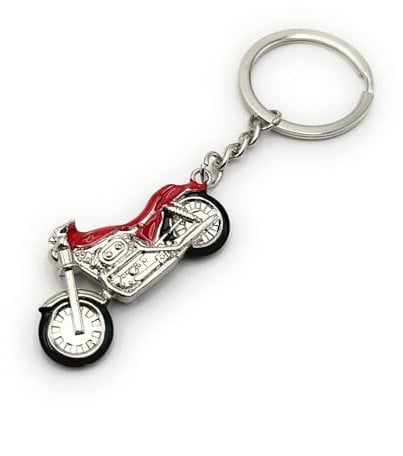 H-Customs Motorcycle Silver Red Motor Vehicle Chopper Keyring Pendant Metal Silver, silver, One Size