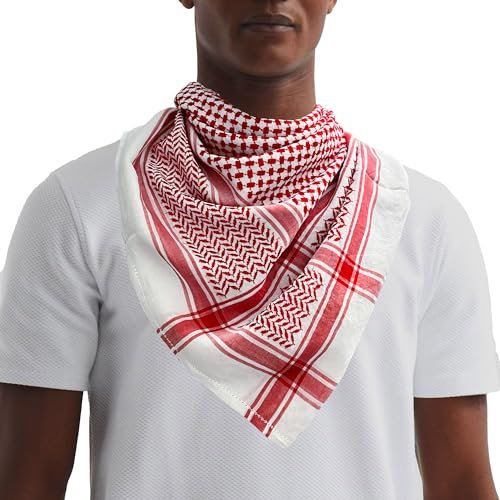 Desert Dress Shemagh Schal – Palästina Supporter rot & weiß kariert Stilvoll & Vielseitig Mode Hals Schal für Männer & Frauen jeden Alters, Rot & Weiß, 100 x 100 cm