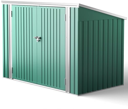 XEMQENER Garden Storage Shed, Lockable Outdoor Bike Storage Shed with Door and Sloping Roof, Metal Galvanized Steel Shed for Garbage Bins, Garden Tools, Bike, Green,(L176x W105x H130 cm)