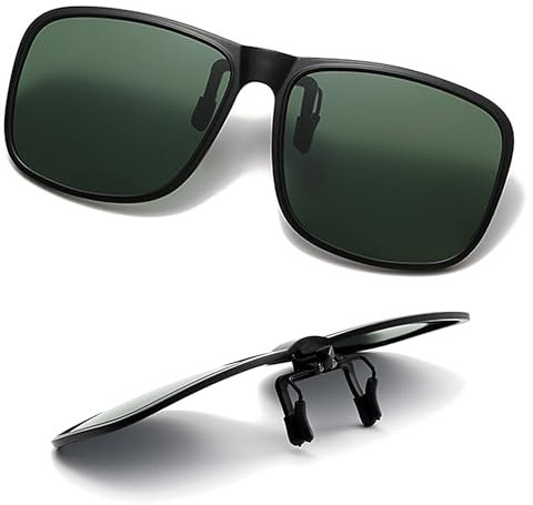 SULIVES Polarized Clip On Sunglasses for Men Women, Anti-Glare UV400 Protection Flip Up Sunglasses for Driving Travel Outdoor Sport, Green
