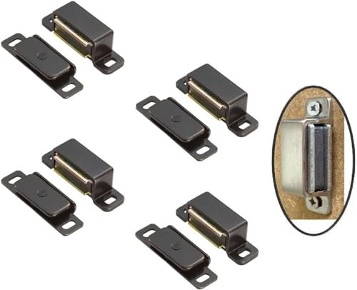 Cupboard Magnetic Door Catch for Cabinet Heavy Duty Black Magnet Catches Latch with Screws Kitchen Latch Small Home Furniture Plastic Shell Metal Plate 4pk.