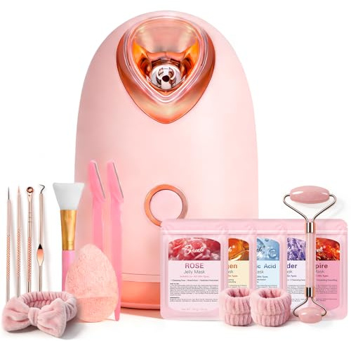 Pjordo Facial Steamer Spa Kit with 17 Skin Care Tools, Nano Ionic Face Steamer for Deep Cleaning Unclogs Pores, Warm Mist Humidifier Steamer for Face Home Sauna SPA, Mothers Day Gifts for Women