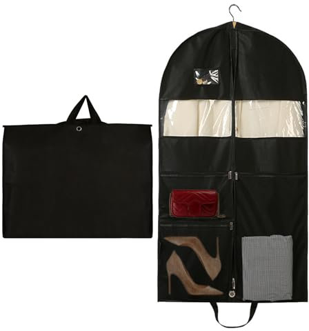 Mulaibdin Custodie per Abiti, Porta Abiti da Viaggio con Tasche, Borsa Porta Abiti Pieghevole con Cerniera, per Copri Giacche,Vestiti,Camice,Scarpe, Antipolvere & Anti Umidità (60x130cm)