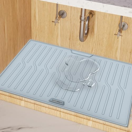 Silicona Flexible Bajo El Fregadero Liner,Impermeable Silicona Bajo El Fregadero Liner Bandeja Goteo Con Orificio Drenaje Para Cocina Baño Fregadero Inferior ( Color : Blue , Size : 86*56*2cm )
