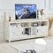 Mueble de TV para televisores de hasta 65 pulgadas, aparador de TV con enchufes, tabla de TV con armarios y estante abierto, estilo rústico, mesa moderna para salón (natural)