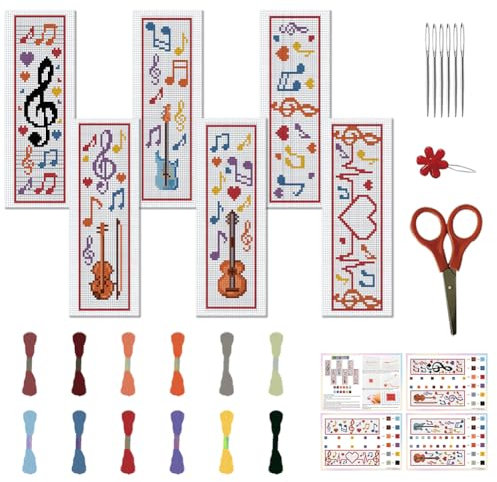 FREEBLOSS 6 Set Phonetisches Symbol Kreuzstich Lesezeichen Sets DIY Cross Stitch Sets Gestempelte Stick Lesezeichens Kreuzstich Set Für Anfänger Und Erwachsene 6x20cm