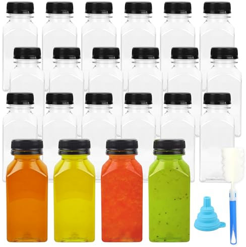 WENLISELL 32 Pcs 250ml/8oz Clear Juice Bottles, Plastic Bottles with Lids, Reusable Empty Bottles for Mini Fridge, Juice, Beverages, Smoothie, Water