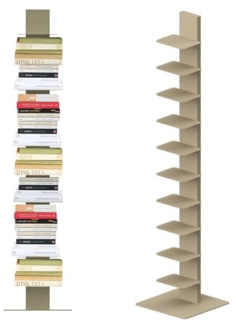 Flo.mar - Libreria a Colonna con 10 Ripiani 20x15cm - Libreria Verticale a Colonna da Terra con Base in Metallo 35x35 cm - Stretta e Alta 153 cm - Tortora