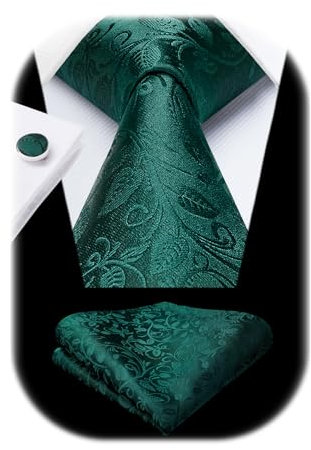 Enlision Krawatte Grün Hochzeit Krawatten für Herren Blumen Krawatte mit Einstecktuch und Manschettenknöpfe Set Seide Schlips Herren Elegant Business