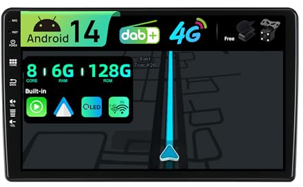 BXLIYER | Eingebaut 4G LTE & DAB | Android 14 QLED Autoradio für Benz W209-W203 W168 ML W163 W463 Viano W639 |6G+128G | Carplay & Android Auto | Kamera + MIC | Dual Band WiFi | 9 Zoll 8-Core 2 Din