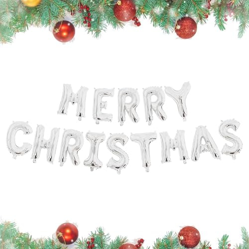 Satiskid 16 Zoll Frohe Weihnachten Brief Ballons, Xmas Folienballons Girlande, Weihnachtsdekoration Banner, Aufblasbare Weihnachtsballons Kit, Xmas Ornament Party Zubehör (Silber)
