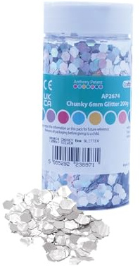Chunky Glitter | 6mm Hexagon Glitter | 200 Grams tub | Shaker lid Easy Pouring | Glitter Art (Silver)