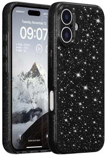 ZCDAYE Case for iPhone 16, Glitter Sparkling Elegant Cute Phone Case, Slim TPU Soft Anti-Scratch Women Protective Cases Phone Cover for iPhone 16 (6.1 inch), Black