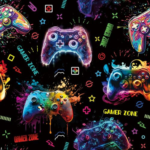 CHDITB Watercolor Game Wallpaper,Gamer Wallpaper Self Adhesive(44x300cm) Graffiti Wallpaper Boys Bedroom,Gaming Wall Sticker,Splashing Game Console Wall Paper,Video Game Wallpaper for Game Room
