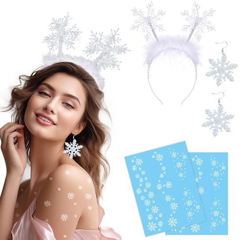 Sprinlot Haarreif Schneeflocke, Schneeflocken Haarreif, Weihnachten Schneeflocken Ohrringe, Schneeflocken Tattoo, Weihnachts-Stirnbänder, silvester haarreif, silvester kopfschmuck