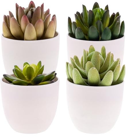 Gresorth 4 Stück Künstliche Sukkulenten Pflanze Dekoration in Töpfen Gefälschte Lotus Landschaft Assortiert Mini Eingetopft Verzierung Kabinett Tabelle Badezimmer