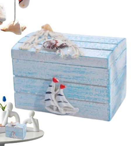 Generisch Maritime Holzkiste, Maritime Holzkiste | Süße Schmuckschatulle | Nautische Aufbewahrungsbox für Andenken mit Rettungsring-, rustikale dekorative Box für Schmuck