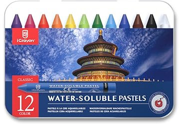 12 Colors Water Soluble Pastels, Watercolor Pastels Set for Beginners and Hobbyists, Includes Sharpener, Palette & Brush for Vibrant Art Creations (Classic)