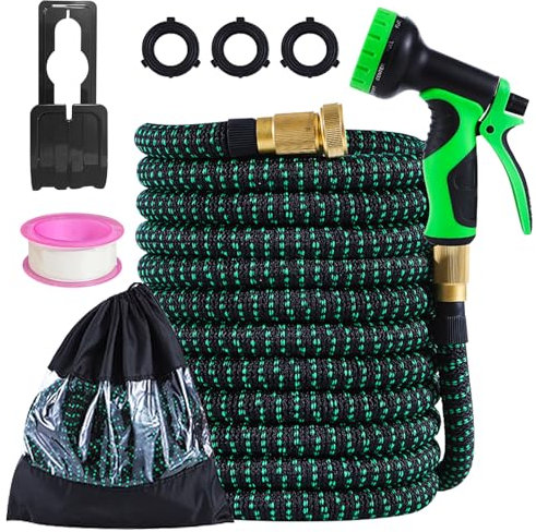 Eckerdromk 15m Tuyau d'Arrosage Extensible, Tuyau d'Arrosage Flexible avec 10 Modes de Pulvérisation Garden Hose avec Raccords en Laiton et Sac pour Irrigation, Jardin, Arrosage, Nettoyage
