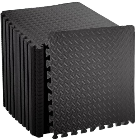 MaxStrength EVA Interlocking Exercise Mats 12mm Thick Foam Puzzle Floor Tiles, 96 SqFt Coverage (24 Mats) Gym Flooring, Home Workout, Garage,Play Mat, Yoga, Pool & Studio Use