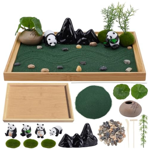 WEBEEDY Panda Mini Zen Garden for Desk, Japanese Desk Zen Garden Decor for Home & Office,Zen Sandbox for Relaxation and Meditation Women Man Birthday Panda Decoration Gifts,28x19cm