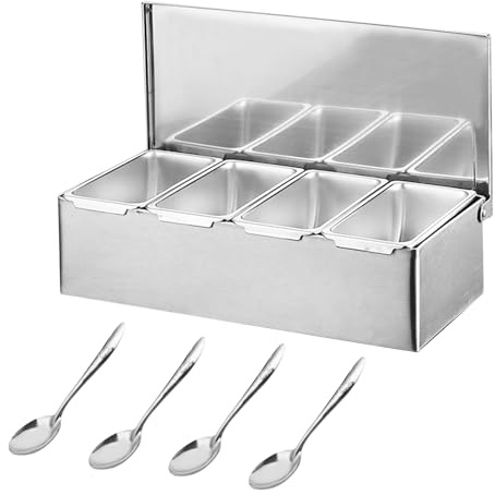 IGTOPS Recipiente para ingredientes con tapa y cuchara, caja de especias, recipiente para guardar alimentos, recipiente para ingredientes para pizza, accesorios de cocina al aire libre, recipiente de
