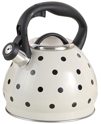 Teekessel - Schwarz-weißer gepunkteter Kessel 3 l - Pfeifender Teekessel aus Edelstahl für den Herd mit hitzebeständigem, ergonomischem Griff