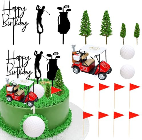 Gyufise 22Pcs Golf Cake Decorations Golf Cart Cake Toppers Heading for The Green Cake Topper for Golfers with Cart Flag Golf Ball for Golf Theme Party Supplies Red